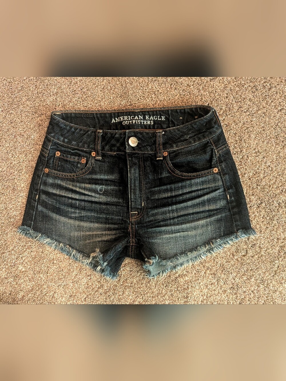 Women's Size 2 American Eagle Outfitters Dark Blue Frayed Hem Denim Shorts